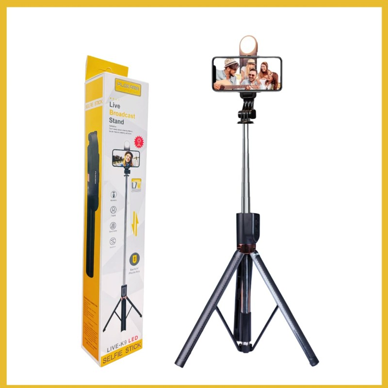 রিমোট কন্ট্রোল দূর থেকে ছবি ও ভিডিও তোলার সুবিধা। Plokama Live Broadcast Stand LIVE-K9 LED Selfie Stick